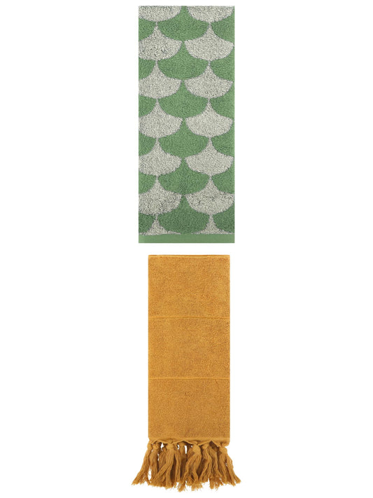 Unique Bargains 2 Pack Cotton Geometric Hand Towels Yellow/Green 14"x30"/13"x29"