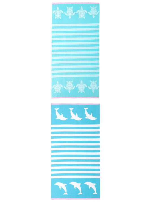 Unique Bargains 2 Pack Quick Dry Sand Free Stripe Towel Mint Green/Turquoise 55"x28"