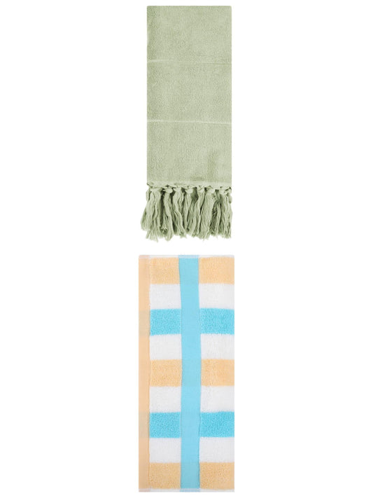Unique Bargains 2 Pack Soft Decorative Hand Towel Green/Blue Orange 14"x30"/13"x29"