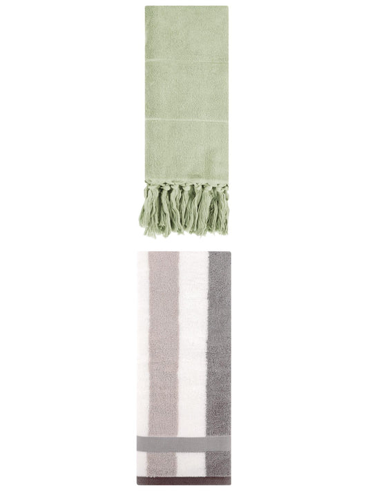 Unique Bargains 2 Pack Soft Decorative Hand Towel Green/Grey 14"x30"/13"x29"