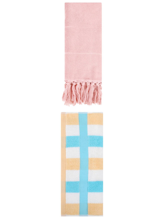 Unique Bargains 2 Pack Soft Decorative Hand Towel Pink/Blue Yellow 14"x30"/13"x29"