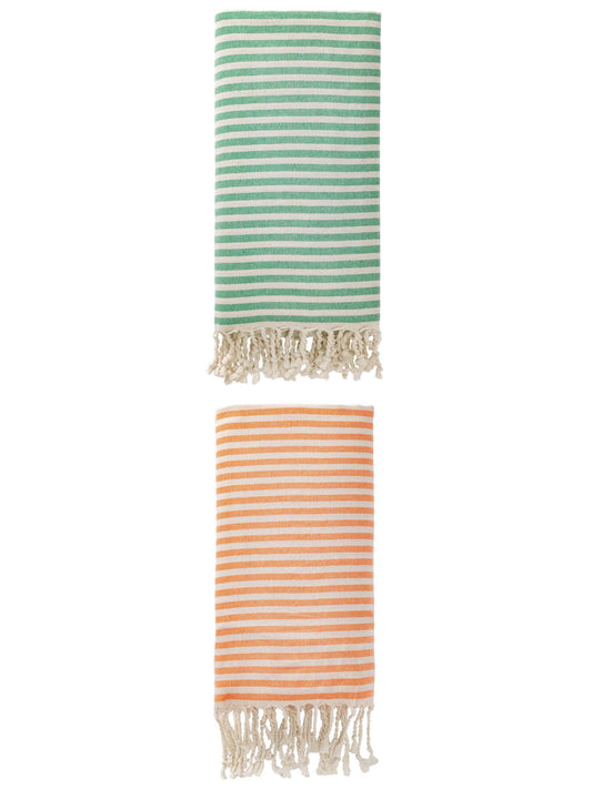 Unique Bargains 2 Pack Soft Sand Free Quick Dry Turkish Towel Orange/Green 71"x40"