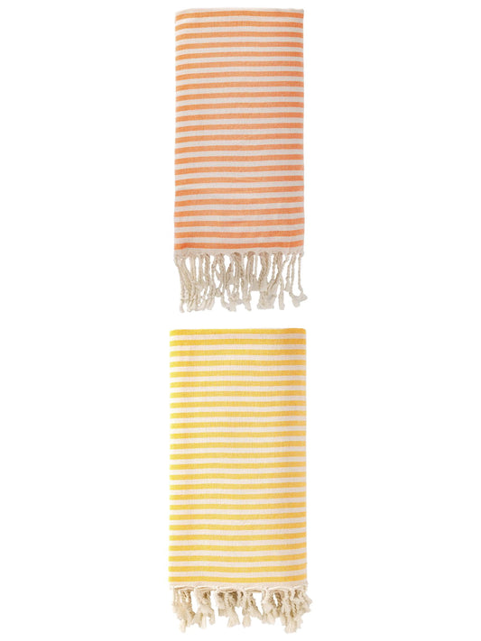 Unique Bargains 2 Pack Soft Sand Free Quick Dry Turkish Towel Orange/Yellow 71"x40"