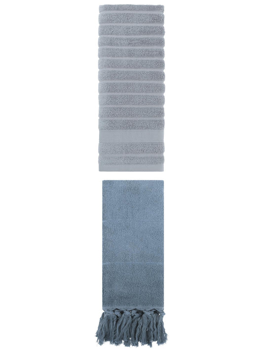 Unique Bargains 2 Pack Solid Absorbent Soft Cotton Hand Towels 14" x 30" Blue/Grey