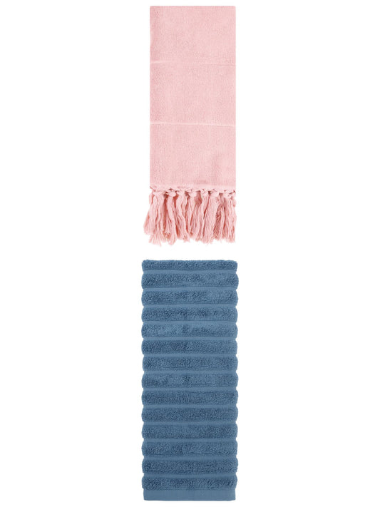 Unique Bargains 2 Pack Solid Absorbent Soft Cotton Hand Towels 14" x 30" Pink/Blue