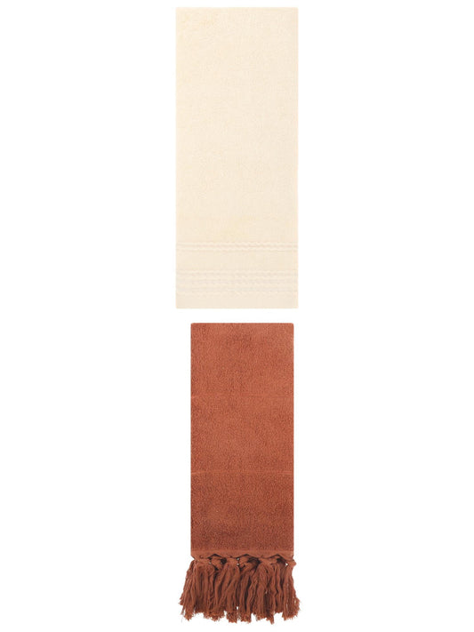 Unique Bargains 2 Pack Striped Tassels Hand Towels for Bathroom 14" x 30" Brown/Beige