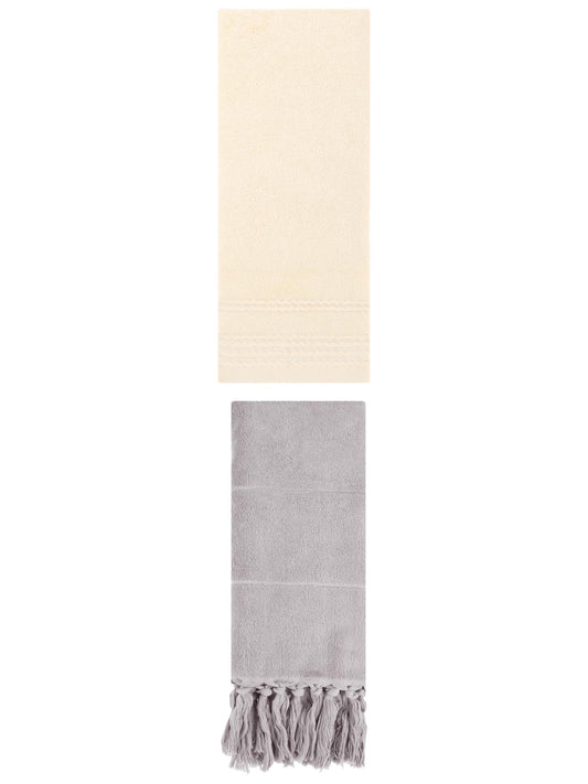 Unique Bargains 2 Pack Striped Tassels Hand Towels for Bathroom 14" x 30" Grey/Beige