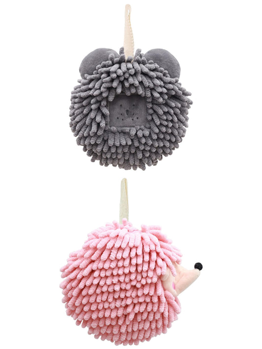 Unique Bargains 2 Packs Chenille Fuzzy Ball Hand Towels Set of 1 Dark Grey/Pink