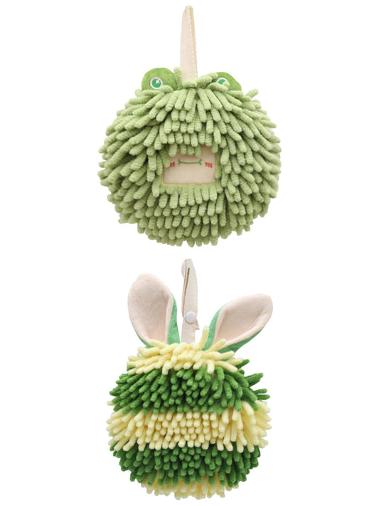 Unique Bargains 2 Packs Chenille Fuzzy Hand Towels 7" x 7" Green
