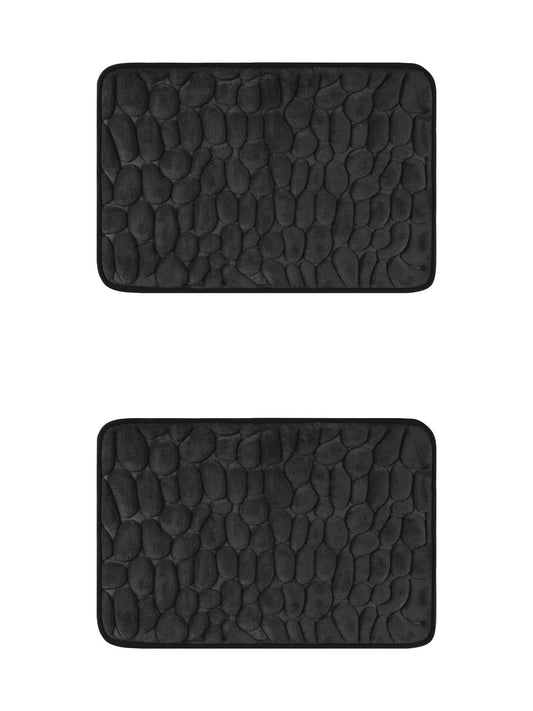 Unique Bargains 2 Pcs Bath Mat Quick Dry Bath Mats Black 16" x 24"/20" x 32"
