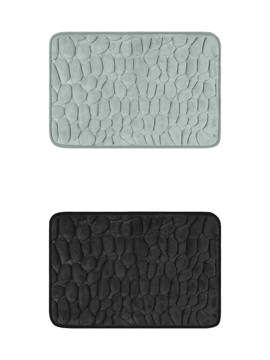 Unique Bargains 2 Pcs Bath Mat Quick Dry Bath Mats Black/Grey 16" x 24"