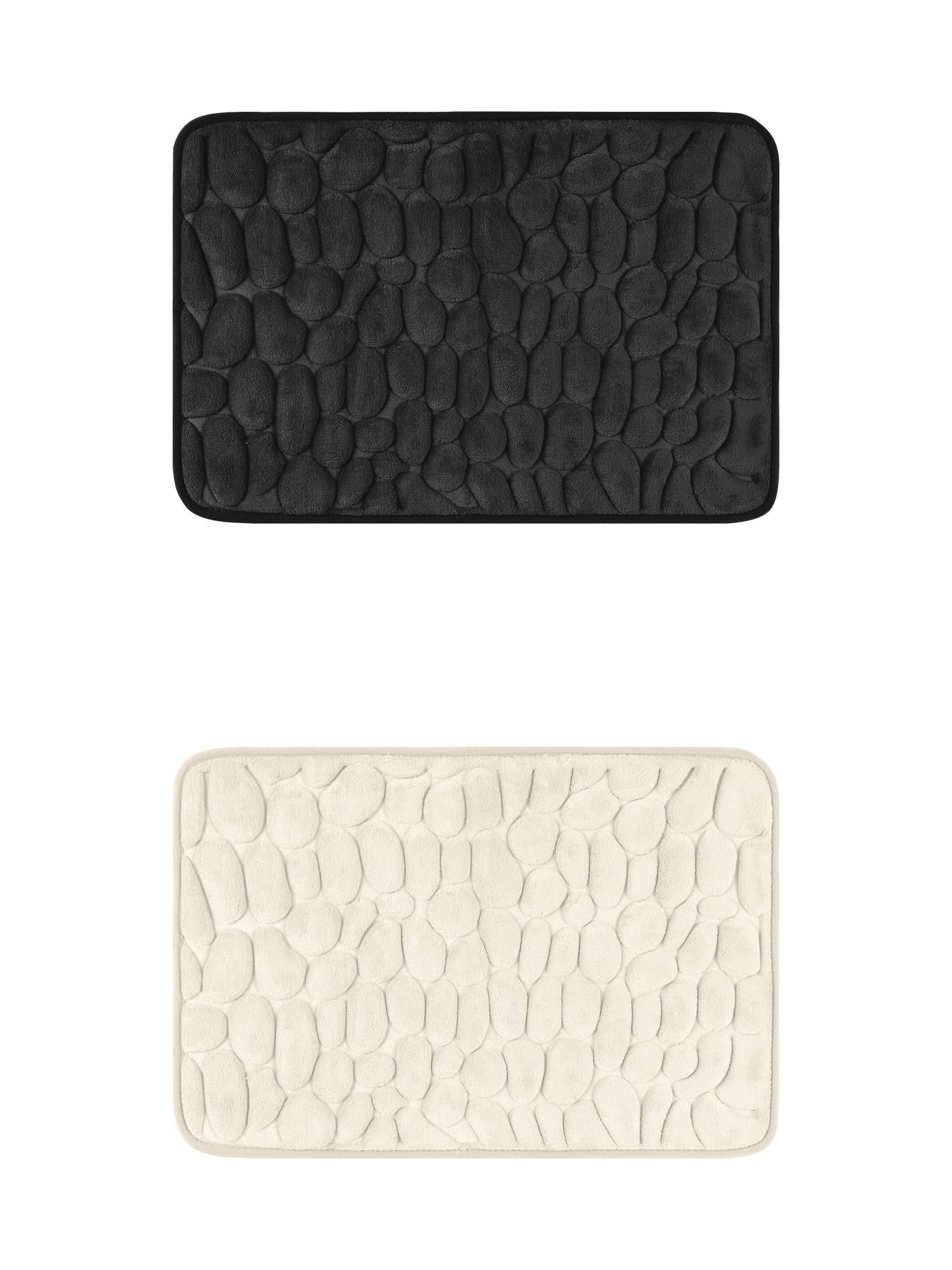 Unique Bargains 2 Pcs Bath Mat Quick Dry Bath Mats Black/Khaki 16" x 24"