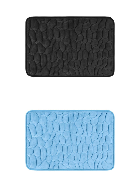 Unique Bargains 2 Pcs Bath Mat Quick Dry Bath Mats Black/Light Blue 16" x 24"