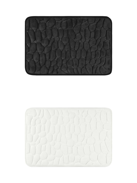 Unique Bargains 2 Pcs Bath Mat Quick Dry Bath Mats Black/Milky White 16" x 24"