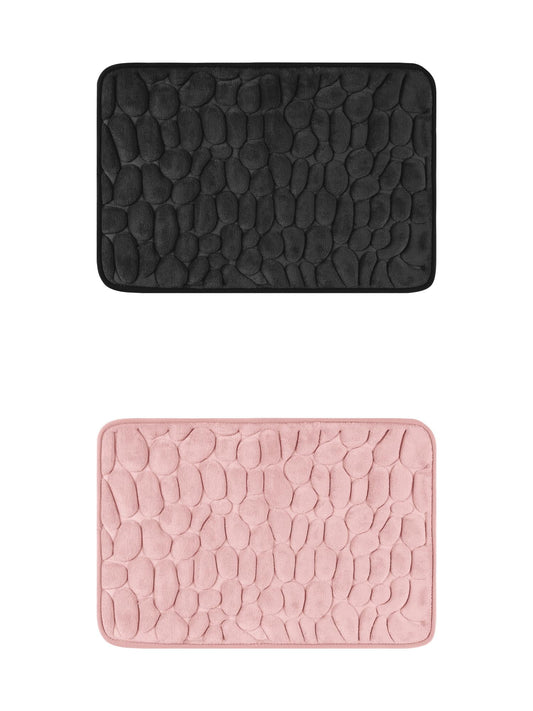 Unique Bargains 2 Pcs Bath Mat Quick Dry Bath Mats Black/Pink 16" x 24"