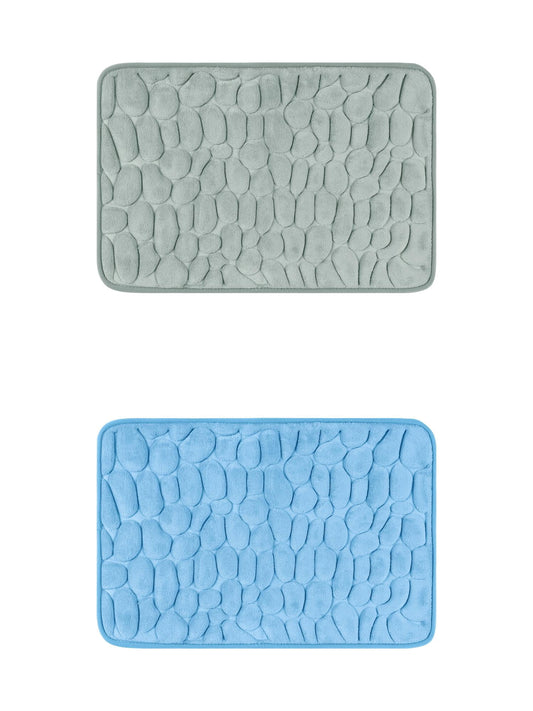 Unique Bargains 2 Pcs Bath Mat Quick Dry Bath Mats Khaki/Navy Blue 16" x 24"