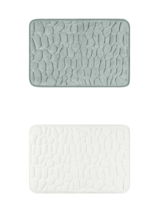 Unique Bargains 2 Pcs Bath Mat Quick Dry Bath Mats Grey/Milky White 16" x 24"