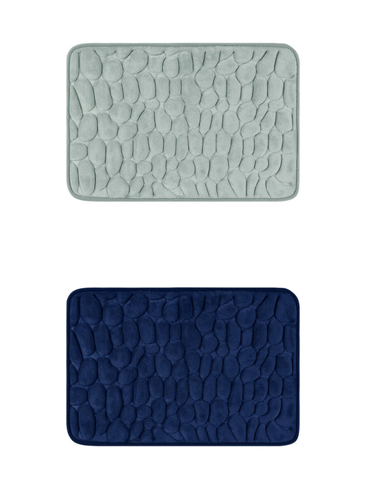 Unique Bargains 2 Pcs Bath Mat Quick Dry Bath Mats Grey/Navy Blue 16" x 24"