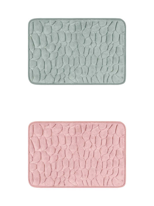 Unique Bargains 2 Pcs Bath Mat Quick Dry Bath Mats Grey/Pink 16" x 24"