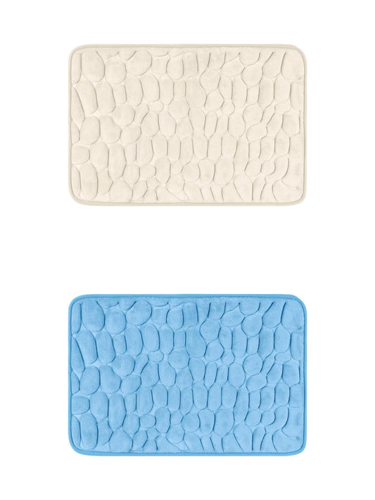 Unique Bargains 2 Pcs Bath Mat Quick Dry Bath Mats Khaki/Light Blue 16" x 24"