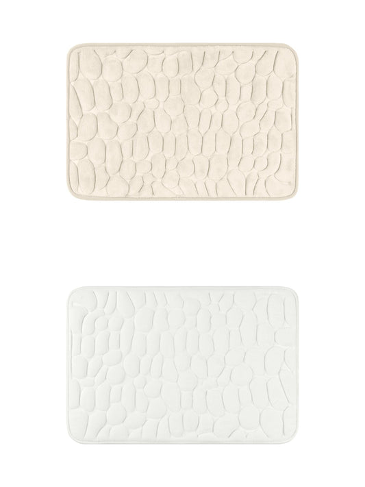 Unique Bargains 2 Pcs Bath Mat Quick Dry Bath Mats Khaki/Milky White 16" x 24"