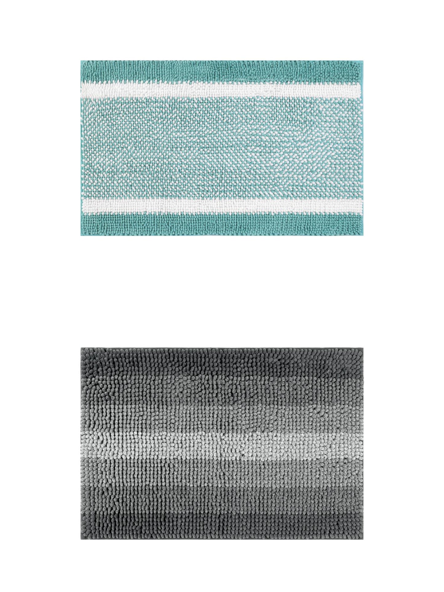 Unique Bargains 2 Pcs Chenille Soft Plush Shaggy Bathroom Rug Black/Green 16" x 24"