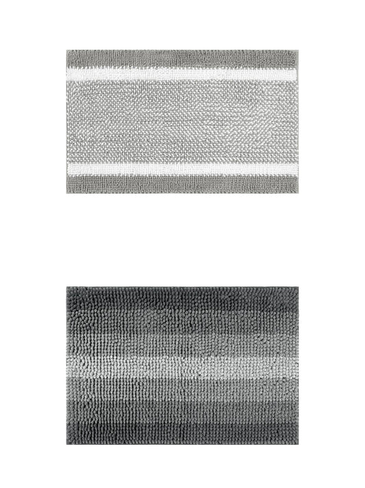 Unique Bargains 2 Pcs Chenille Soft Plush Shaggy Bathroom Rug Black/Grey 20" x 32"