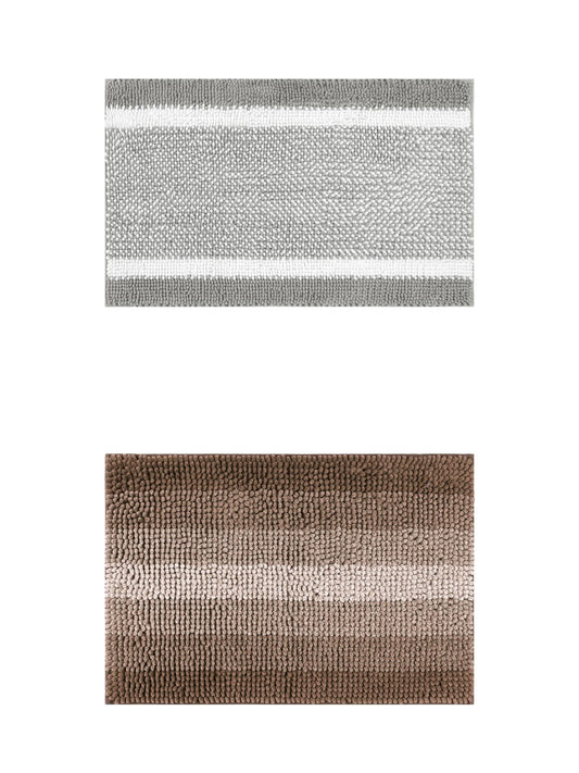 Unique Bargains 2 Pcs Chenille Soft Plush Shaggy Bathroom Rug Coffee/Grey 20" x 32"