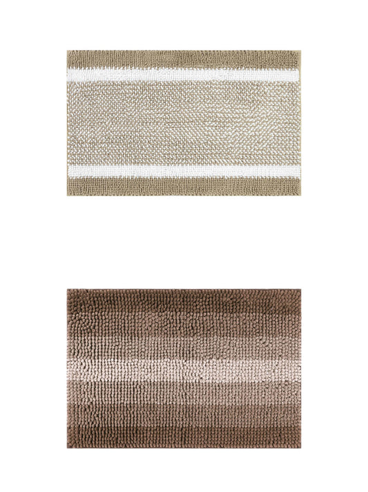 Unique Bargains 2 Pcs Chenille Soft Plush Shaggy Bathroom Rug Coffee/Khaki 20" x 32"