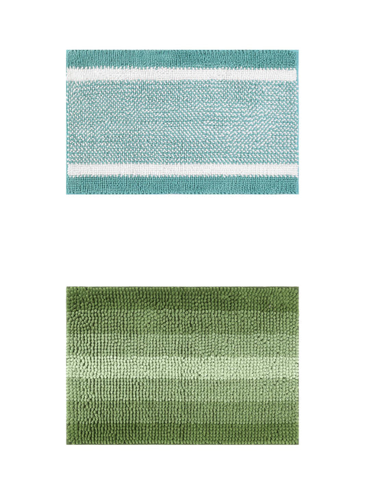 Unique Bargains 2 Pcs Chenille Soft Plush Shaggy Bathroom Rug Green 20" x 32"