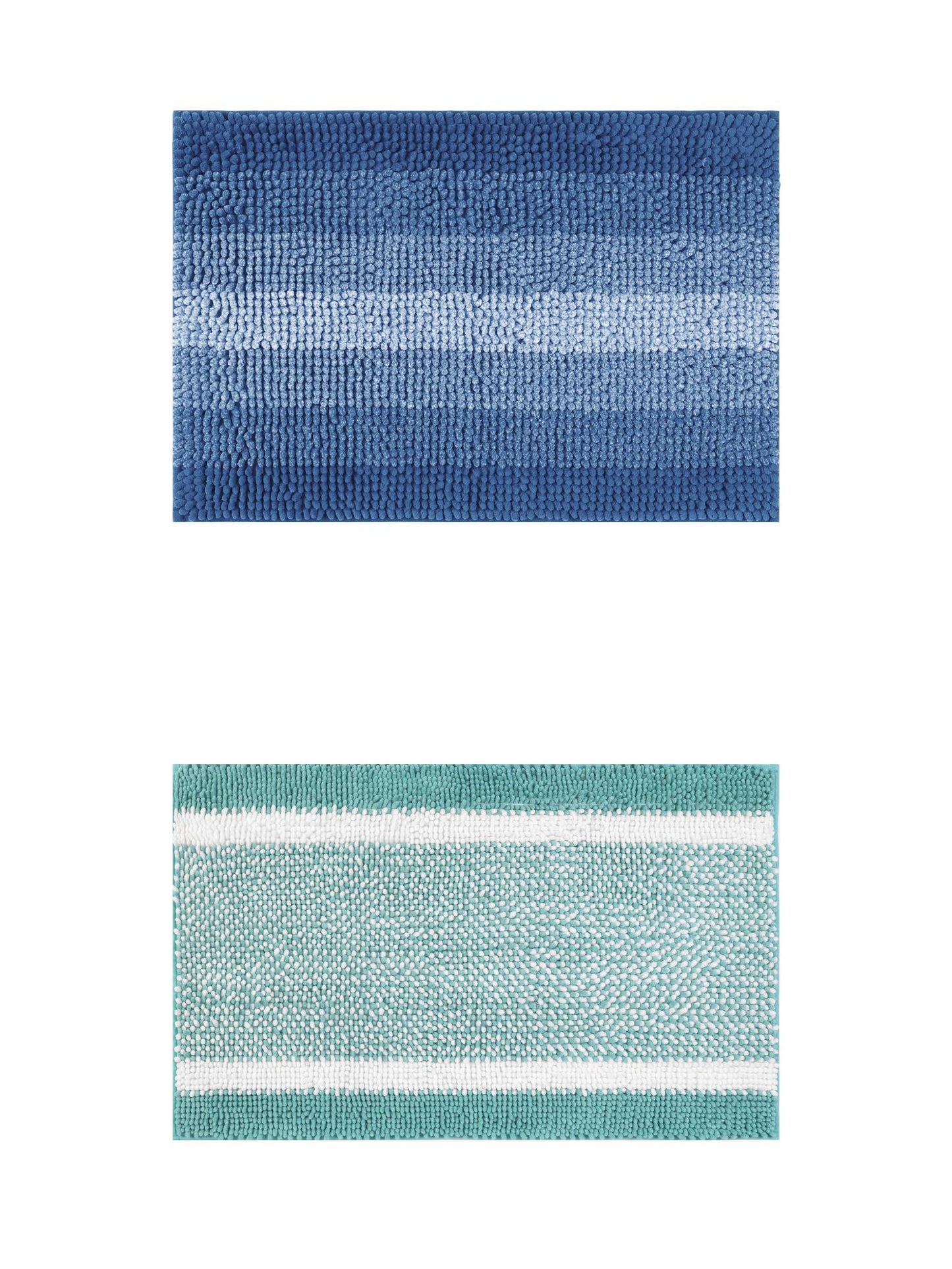 Unique Bargains 2 Pcs Chenille Soft Plush Shaggy Bathroom Rug Navy Blue/Green 20" x 32"