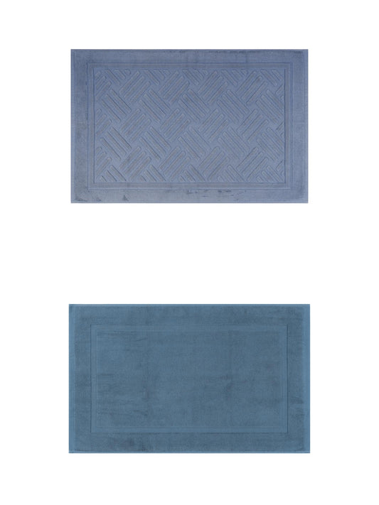 Unique Bargains 2 Pcs Cotton Banded Reversible Soft Bath Rug Dark Blue/Blue 16" x 24"