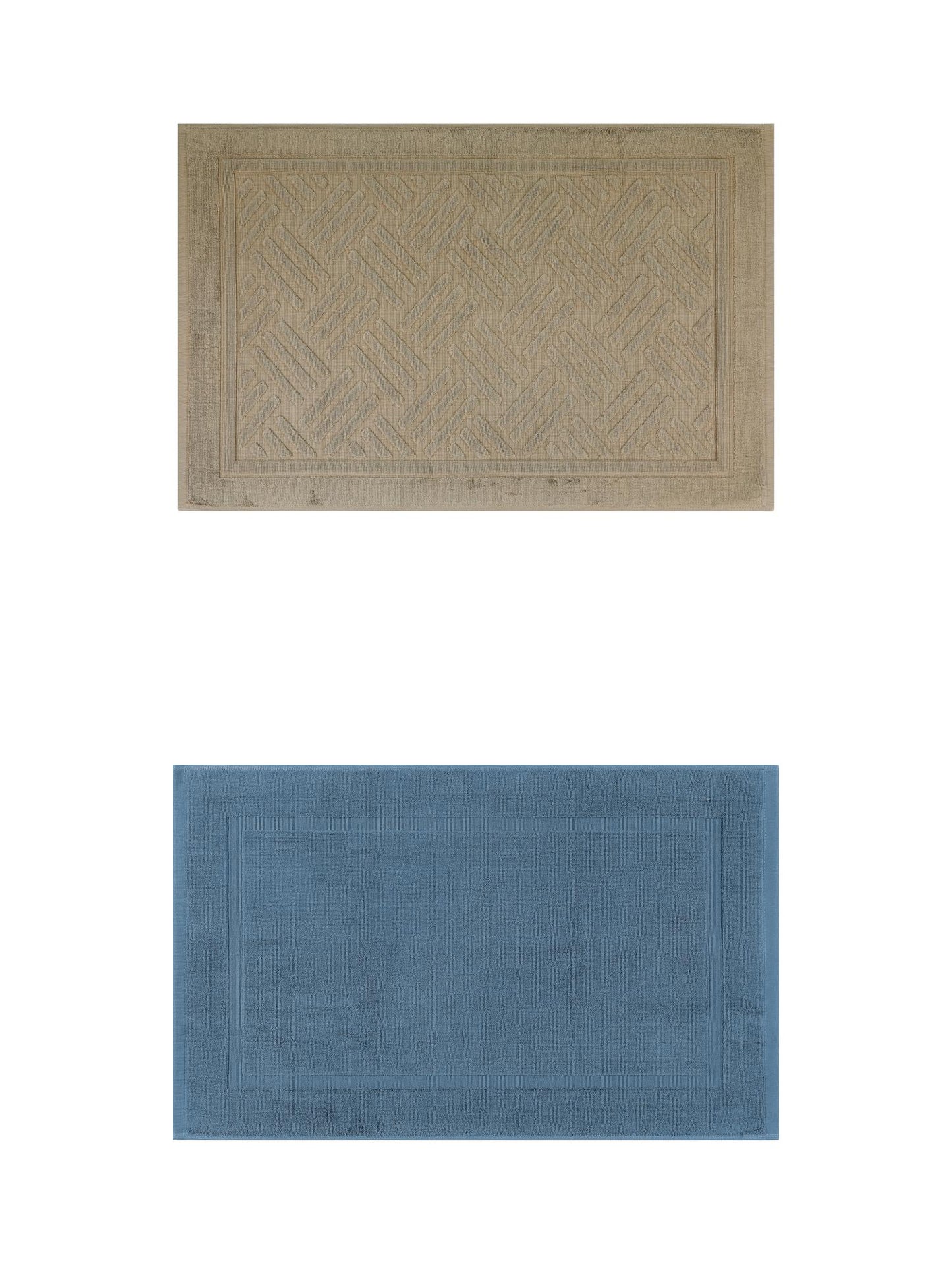 Unique Bargains 2 Pcs Cotton Banded Reversible Soft Bath Rug Dark Blue/Khaki 16" x 24"