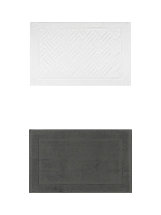 Unique Bargains 2 Pcs Cotton Banded Reversible Soft Bath Rug Grey/Beige 20" x 32"