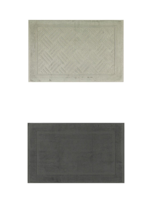 Unique Bargains 2 Pcs Cotton Banded Reversible Soft Bath Rug Grey/Green 16" x 24"