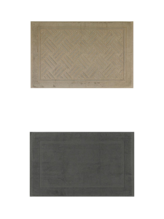 Unique Bargains 2 Pcs Cotton Banded Reversible Soft Bath Rug Grey/Khaki 20" x 32"