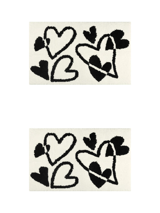 Unique Bargains 2 Pcs Cute Heart Pattern Bath Rugs Soft Absorbent Non-Slip Bath Mats Beige 20" x 32"