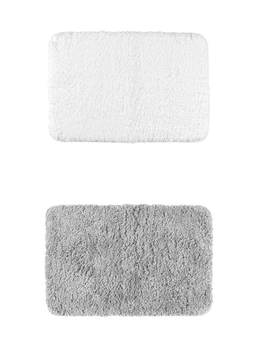 Unique Bargains 2 Pcs Extra Soft Thick Microfiber Non-Slip Plush Bath Mats Grey/White 20" x 32"
