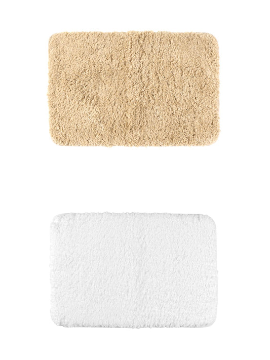 Unique Bargains 2 Pcs Extra Soft Thick Microfiber Non-Slip Plush Bath Mats White/Khaki 20" x 32"