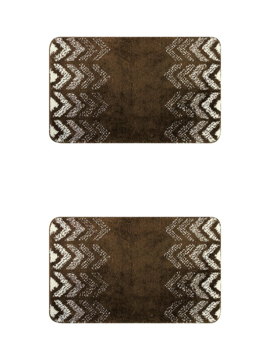Unique Bargains 2 Pcs Geometric Patterns Bathroom Mats Absorbent Non-Slip Bath Rugs Brown 16" x 24"/20" x 32"