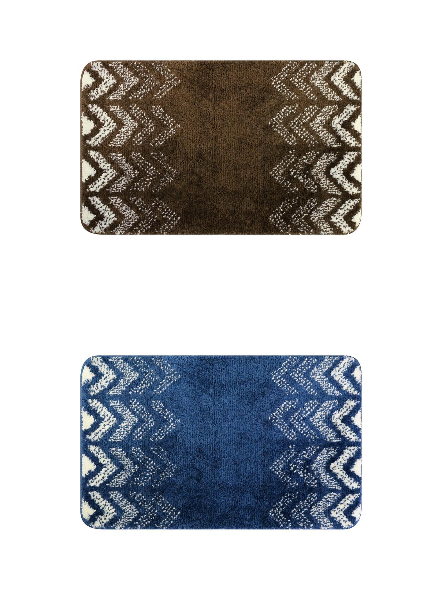 Unique Bargains 2 Pcs Geometric Patterns Bathroom Mats Absorbent Non-Slip Bath Rugs Brown/Blue 20" x 32"