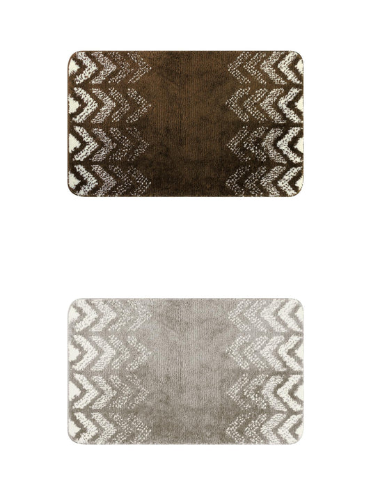 Unique Bargains 2 Pcs Geometric Patterns Bathroom Mats Absorbent Non-Slip Bath Rugs Brown/Grey 16" x 24"