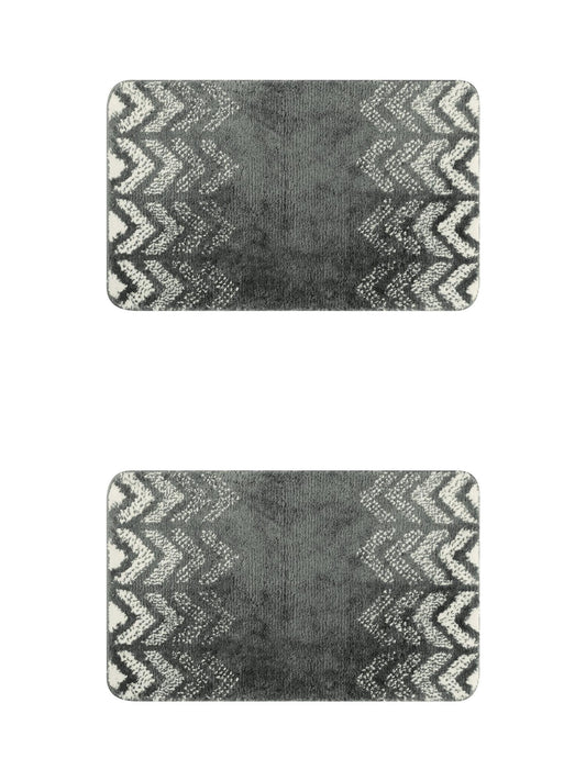 Unique Bargains 2 Pcs Geometric Patterns Bathroom Mats Absorbent Non-Slip Bath Rugs Dark Grey 16" x 24"/20" x 32"