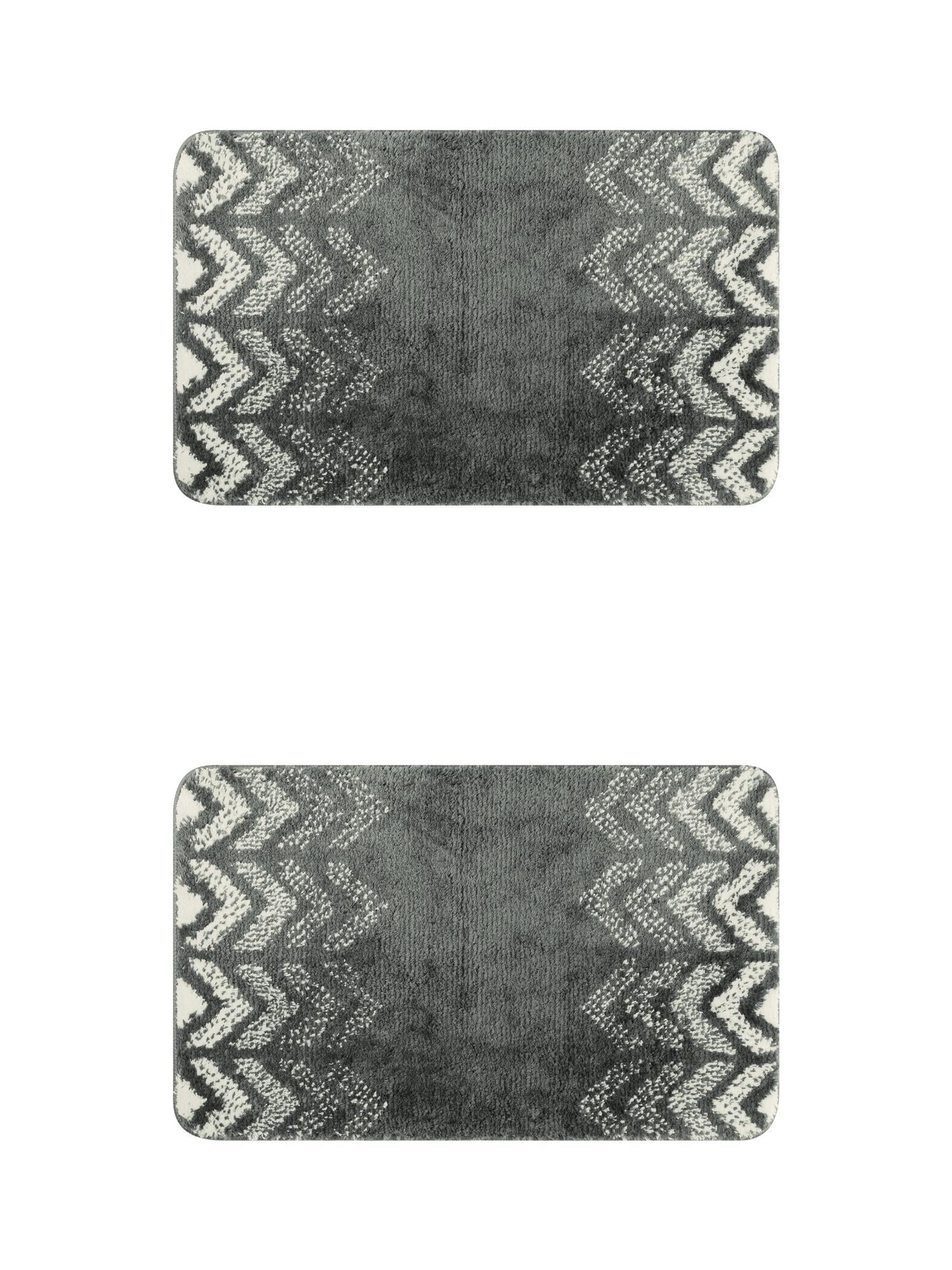 Unique Bargains 2 Pcs Geometric Patterns Bathroom Mats Absorbent Non-Slip Bath Rugs Dark Grey 16" x 24"
