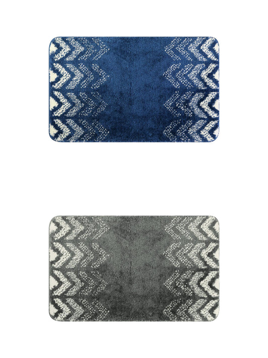 Unique Bargains 2 Pcs Geometric Patterns Bathroom Mats Absorbent Non-Slip Bath Rugs Dark Grey/Blue 20" x 32"