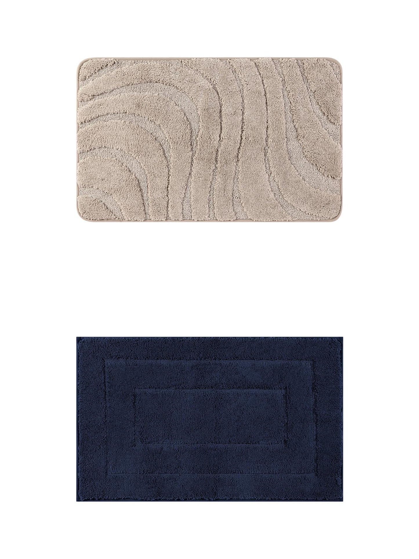 Unique Bargains 2 Pcs Geometry Absorbent Bathroom Rug Dark Blue/Khaki 20" x 32"