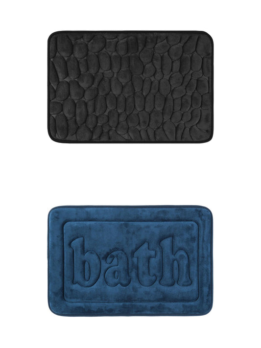 Unique Bargains 2 Pcs Memory Foam Absorbent Bathroom Rugs Black/Dark Blue 20" x 32"