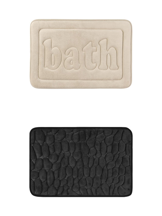 Unique Bargains 2 Pcs Memory Foam Absorbent Bathroom Rugs Black/Khaki 20" x 32"