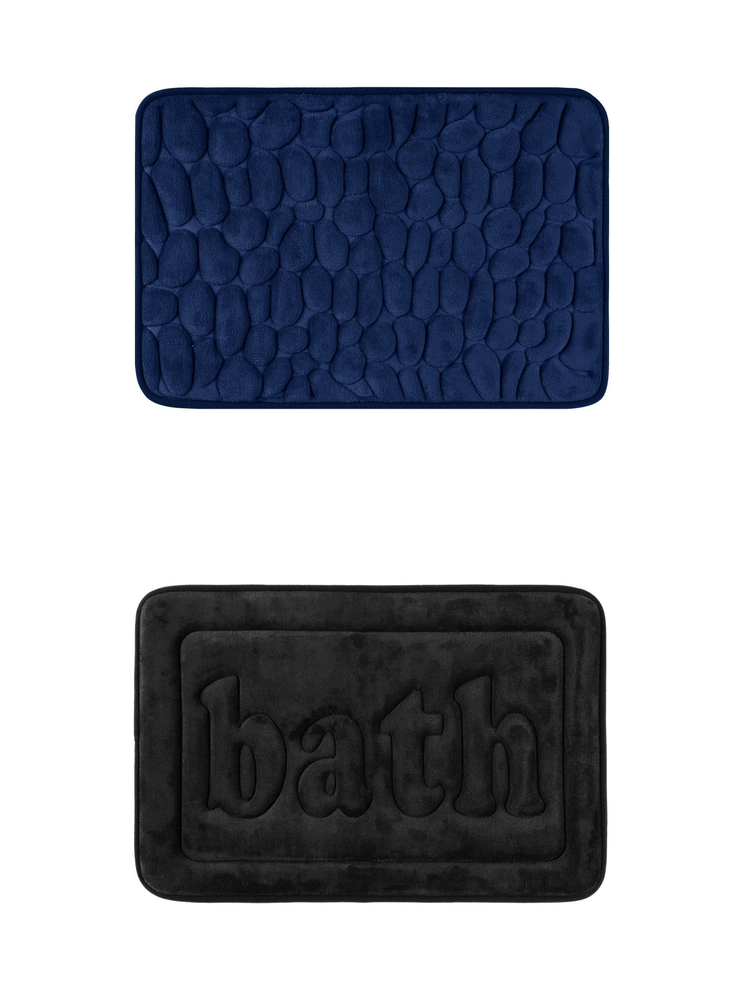 Unique Bargains 2 Pcs Memory Foam Absorbent Bathroom Rugs Black/Navy Blue 16" x 24"