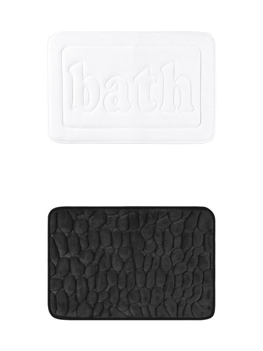 Unique Bargains 2 Pcs Memory Foam Absorbent Bathroom Rugs Black/White 20" x 32"